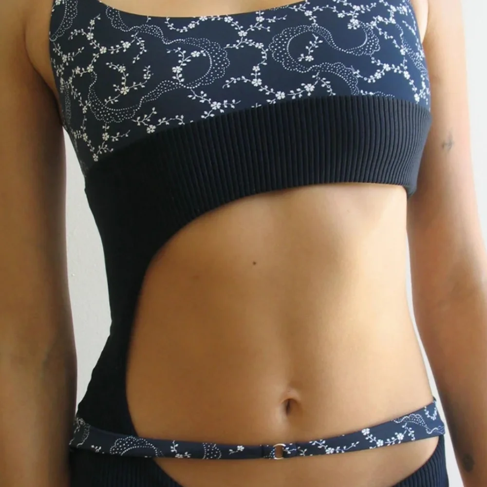 New!Frankie's Bikinis‎ Blue Thea Ribbed One-piece Swimsuit